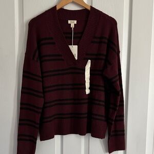 A New Approach  Deep V-Neck Sweater in Maroon and Black NWT